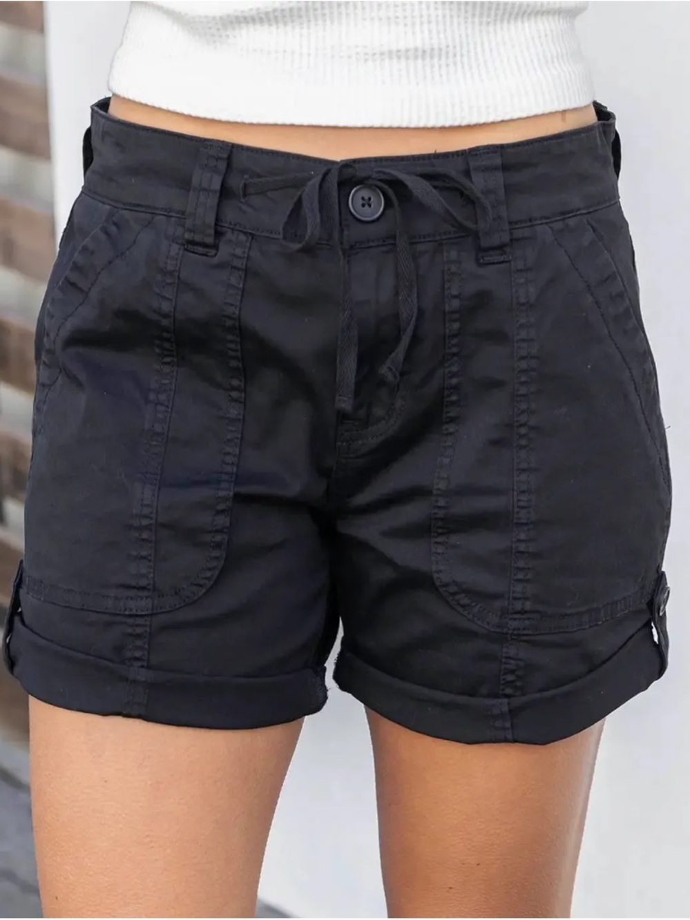 Grace & Lace Black Cargo Drawstring Shorts